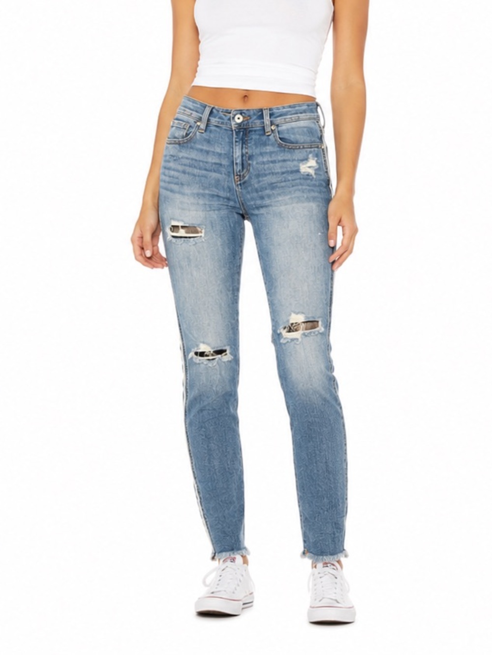INC International Concepts Skinny Leg Distress Jeans Size 10 Light Wash Raw Hem